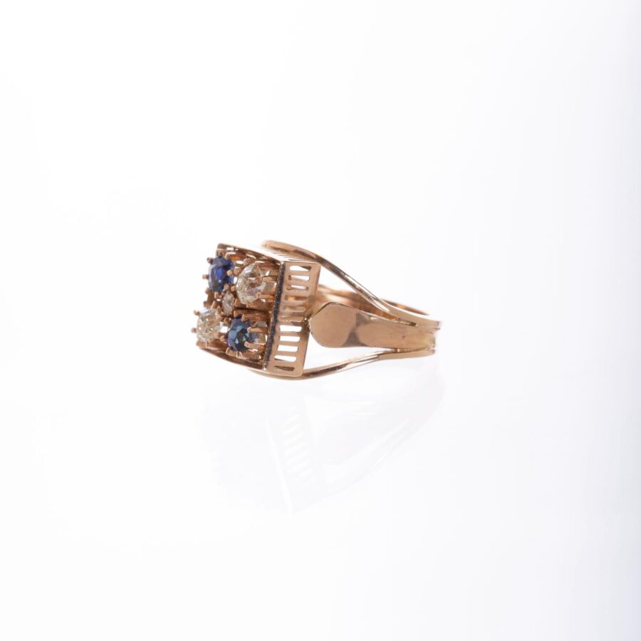 Anillo en oro oro 18 K con zafiros y brillantes - Imagen 2