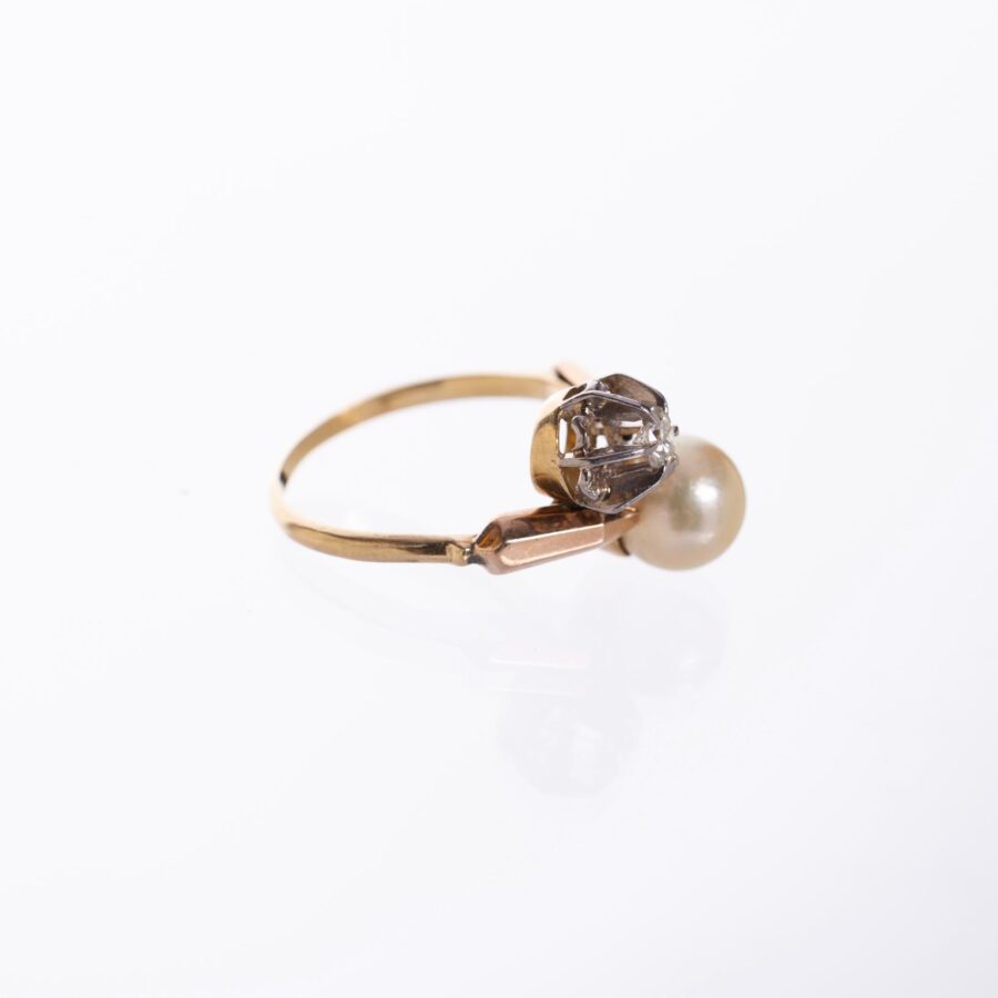 Anillo en oro 18 K con perla y brillante - Imagen 2