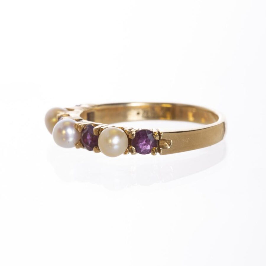 Anillo en oro 18 K con perlas y rubíes - Imagen 2