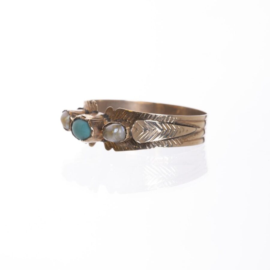 Anillo s. XIX en oro, turquesa y perlas - Imagen 2