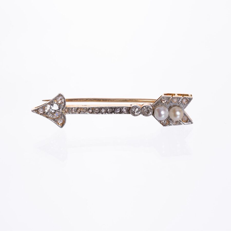 Prendedor en oro 18 K con brillantes, diamantes y perlas - Imagen 2